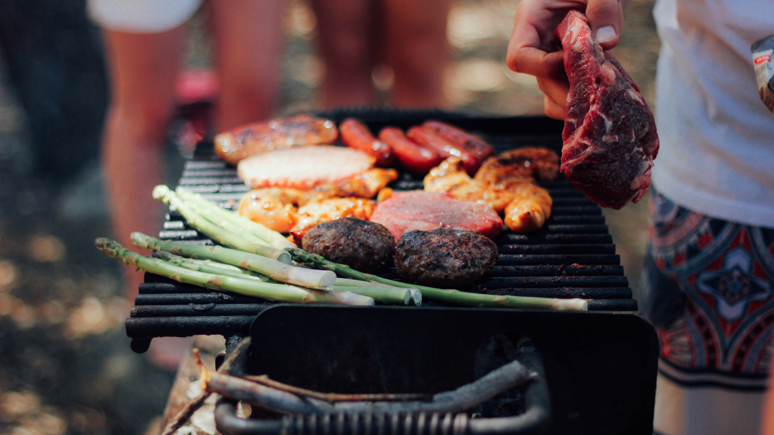 grilling steak, chicken, and hamburgers
