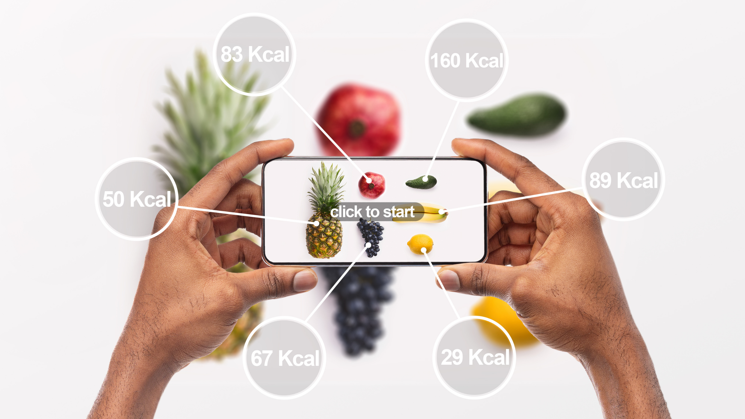 phone showing calorie values for different fruits
